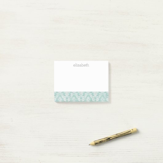 Ice Blue  Damask Patroon met Grungy Finish Post-it® Notes (Op bureau)