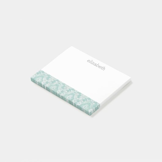 Ice Blue  Damask Patroon met Grungy Finish Post-it® Notes (Schuin)