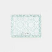 Ice Blue  Damask Patroon met Grungy Finish Post-it® Notes (Voorkant)