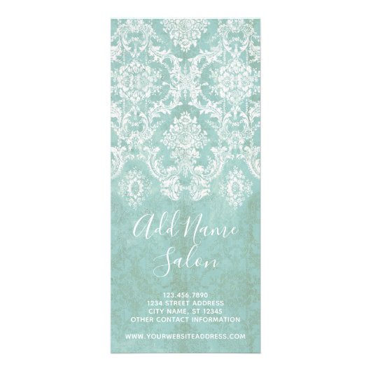 Ice Blue  Damask Patroon met Grungy Finish Reclamekaart (Voorkant)
