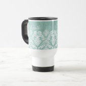 Ice Blue  Damask Patroon met Grungy Finish Reisbeker (Voorkant links)