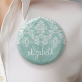 Ice Blue  Damask Patroon met Grungy Finish Ronde Button 5,7 Cm
