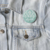 Ice Blue  Damask Patroon met Grungy Finish Ronde Button 5,7 Cm (In situ)