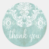 Ice Blue  Damask Patroon met Grungy Finish Ronde Sticker (Voorkant)