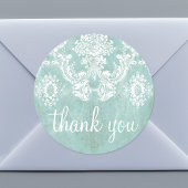 Ice Blue  Damask Patroon met Grungy Finish Ronde Sticker