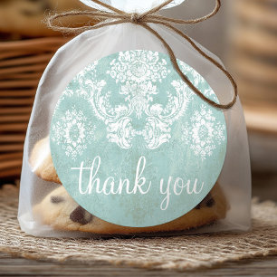 Ice Blue  Damask Patroon met Grungy Finish Ronde Sticker