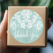 Ice Blue  Damask Patroon met Grungy Finish Ronde Sticker