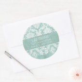 Ice Blue Damask Patroon met Grungy Finish Ronde Sticker (Envelop)