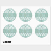 Ice Blue Damask Patroon met Grungy Finish Ronde Sticker (Vel)