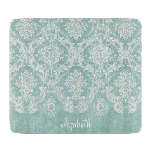 Ice Blue  Damask Patroon met Grungy Finish Snijplank (Voorkant)