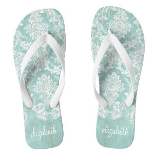 Ice Blue  Damask Patroon met Grungy Finish Teenslippers