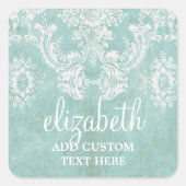 Ice Blue  Damask Patroon met Grungy Finish Vierkante Sticker (Voorkant)