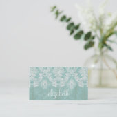Ice Blue  Damask Patroon met Grungy Finish Visitekaartje (Staand voorkant)