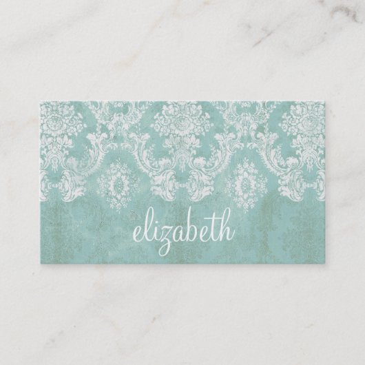Ice Blue Damask Patroon met Grungy Finish Visitekaartje (Voorkant)
