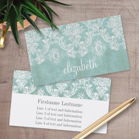 Ice Blue  Damask Patroon met Grungy Finish Visitekaartje