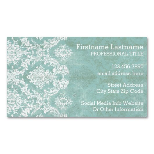 Ice Blue  Damask Patroon met Grungy Finish Visitekaartje Magneet (Voorkant)