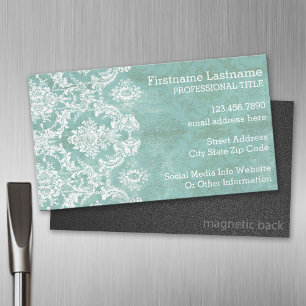 Ice Blue  Damask Patroon met Grungy Finish Visitekaartje Magneet