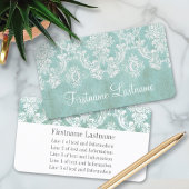 Ice Blue  Damask Pattern Extra Line of Text Visitekaartje