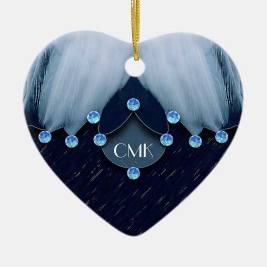 Ice Blue Diamonds en Feathers Keramisch Ornament (Voorkant)