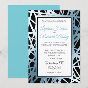 Ice Blue en Black foil Wedding Invitation Kaart