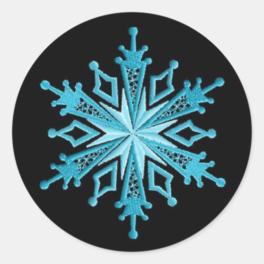Ice Blue en Black Snowflake Ronde Sticker (Voorkant)