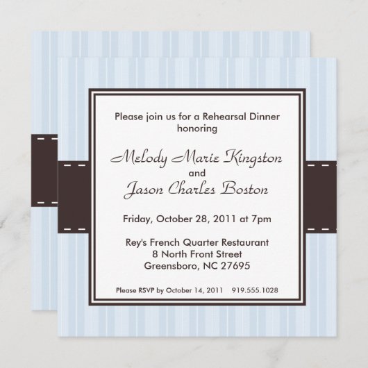 Ice Blue en Dark Brown Inset Square Invitations Kaart (Voorkant / Achterkant)