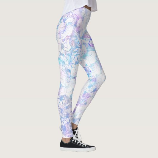 Ice Blue en Paarse Winter Blooms | Florence-Mode Leggings (Rechts)