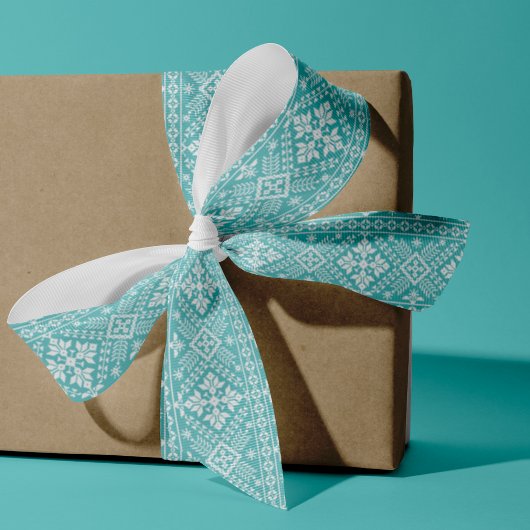 Ice Blue en White Nordic Sweater Pattern Grosgrain Lint