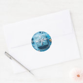 Ice Blue en Zilveren Gift Kerstmis Ronde Sticker (Envelop)