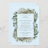 Ice Blue Eucalyptus Botanical Weddenation Kaart (Voorkant / Achterkant)