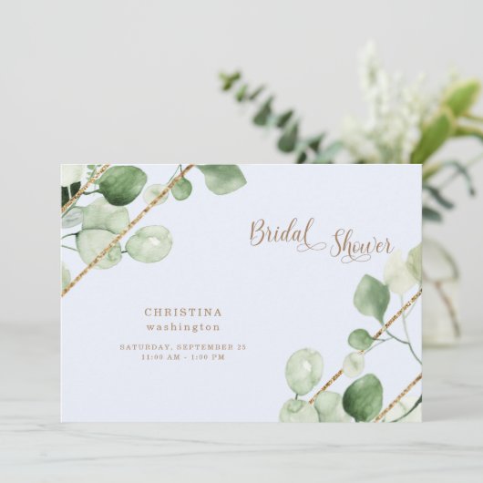 Ice Blue Eucalyptus Gold Text Vrijgezellenfeest Kaart (Staand voorkant)