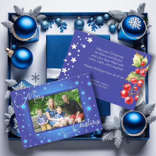 Ice Blue Familie Foto Kerstmis Groet Feestdagenkaart