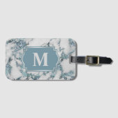 Ice Blue Faux Marble Glitter Monogram Bagagelabel (Voorkant (horizontaal))