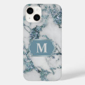 Ice Blue Faux Marble Glitter Monogram Case-Mate iPhone Case (Achterkant)