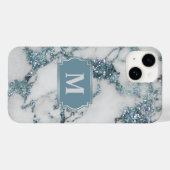 Ice Blue Faux Marble Glitter Monogram Case-Mate iPhone Case (Achterkant (horizontaal))