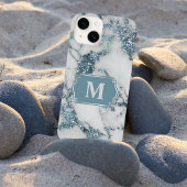 Ice Blue Faux Marble Glitter Monogram Case-Mate iPhone Case