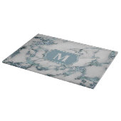 Ice Blue Faux Marble Glitter Monogram Snijplank (Hoek)