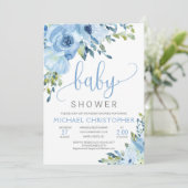 Ice Blue Floral Boy Baby shower Uitnodiging (Staand voorkant)
