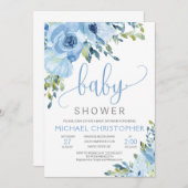 Ice Blue Floral Boy Baby shower Uitnodiging (Voorkant / Achterkant)