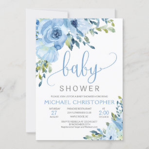 Ice Blue Floral Boy Baby shower Uitnodiging