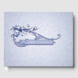 Ice Blue Floral Damask Wedding Guest Book Gastenboek