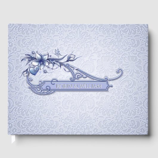 Ice Blue Floral Damask Wedding Guest Book Gastenboek (Voorkant)