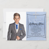 Ice Blue Foil Foto First Heilige Communie Kaart (Voorkant)
