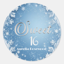 Ice Blue Frost Fairytale Winter Snow Sweet 16 Chic Ronde Sticker