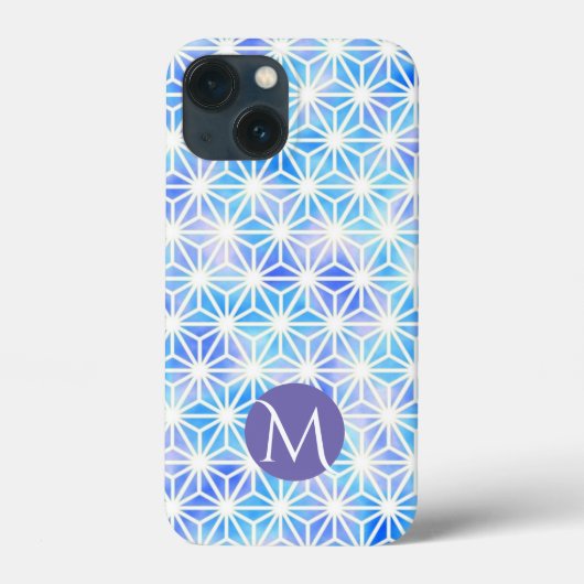 Ice Blue Geometric Grid Pattern Monogram Case-Mate iPhone Case (Achterkant)