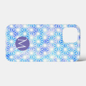 Ice Blue Geometric Grid Pattern Monogram Case-Mate iPhone Case (Achterkant (horizontaal))