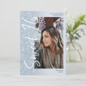 Ice blue glitter ombre script 4 foto's Sweet 16 Kaart (Staand voorkant)