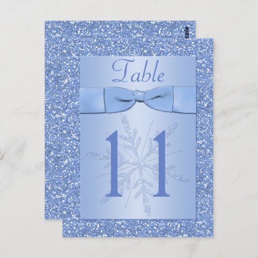 Ice Blue Glittery Sneeuwvlokken Tafelnummer Kaart (Voorkant / Achterkant)