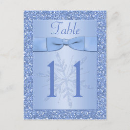 Ice Blue Glittery Sneeuwvlokken Tafelnummer Kaart