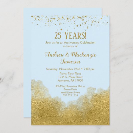 Ice Blue Gold Confetti Jubileum Kaart (Voorkant / Achterkant)